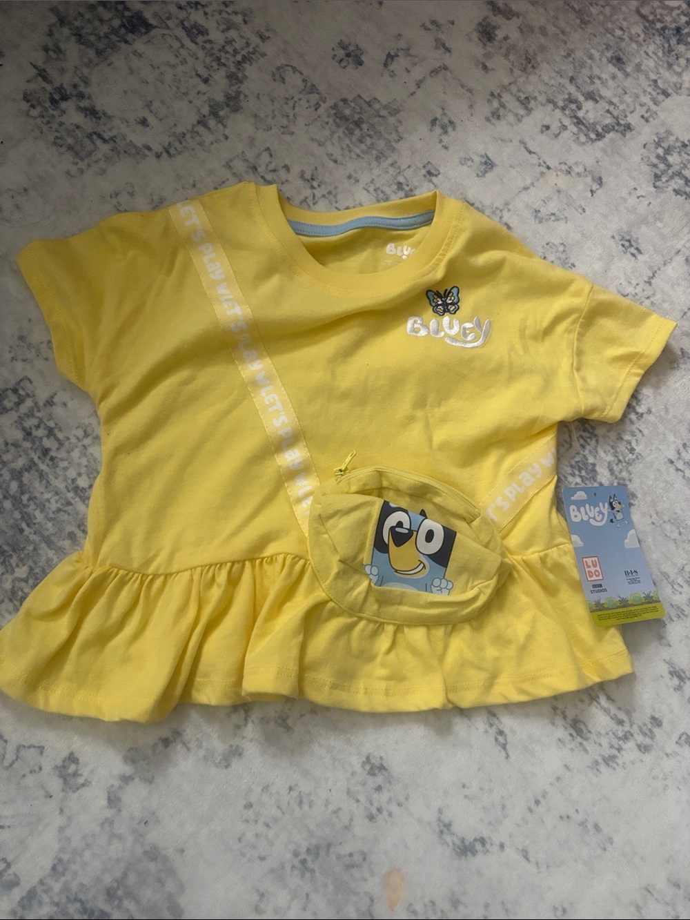 Yellow 'Bluey' Girls Peplum Tee with Character Pouch